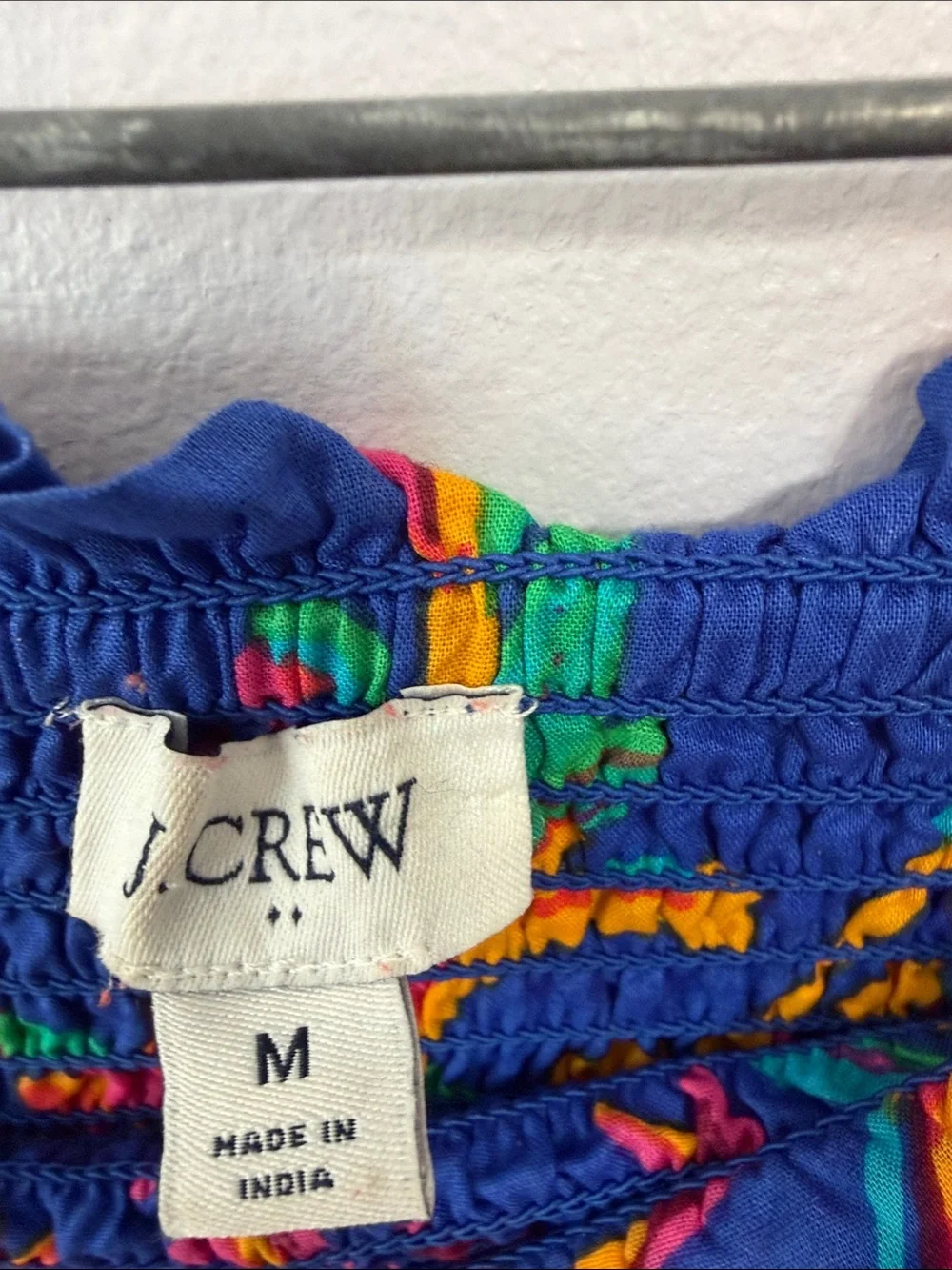 J. Crew Royal Blue Floral Smocked Tiered Skirt with Bright Pink & Yellow Accents
